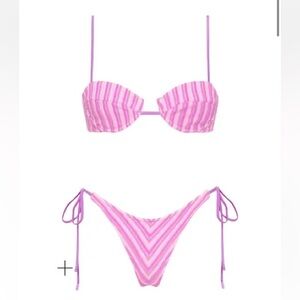 Triangl Swimwear Lotus Terry Toweling Pink Purple Stripe Mala Top Bikini Set